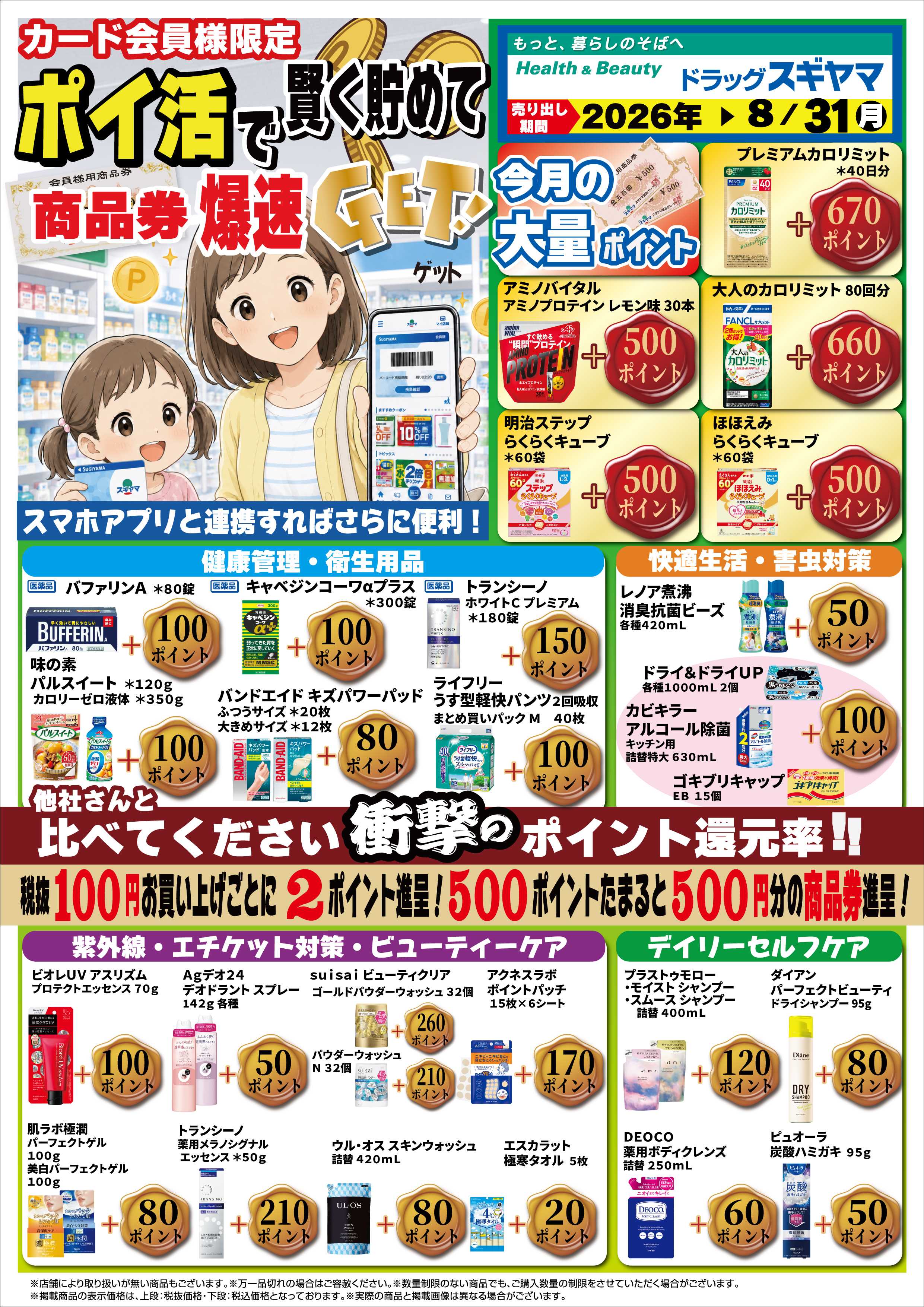 ドラッグスギヤマ ８月ポイ活チラシ