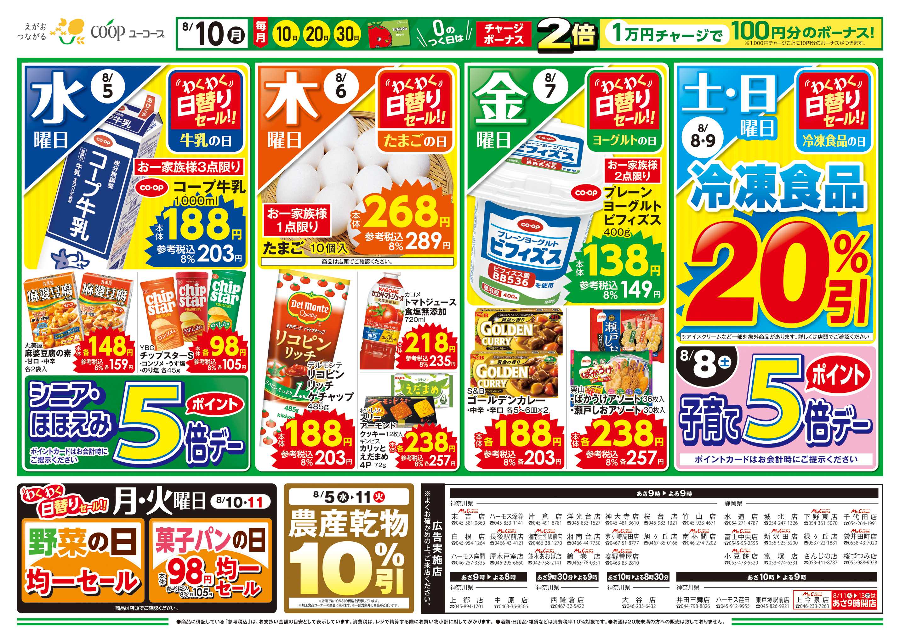 ユーコープ どどーんとポイントプレゼント　ポイント付きで得しちゃおう！　国産素材のしめさば　農産乾物１０％引　子育てポイント5倍デー　