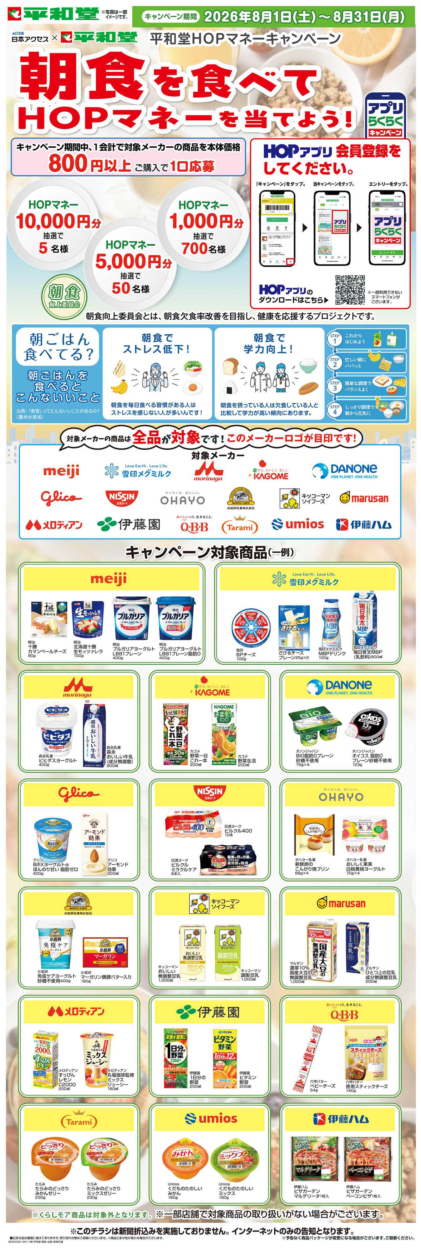 平和堂 WEB限定 8/1（土）～朝食を食べてHOPマネーを当てよう