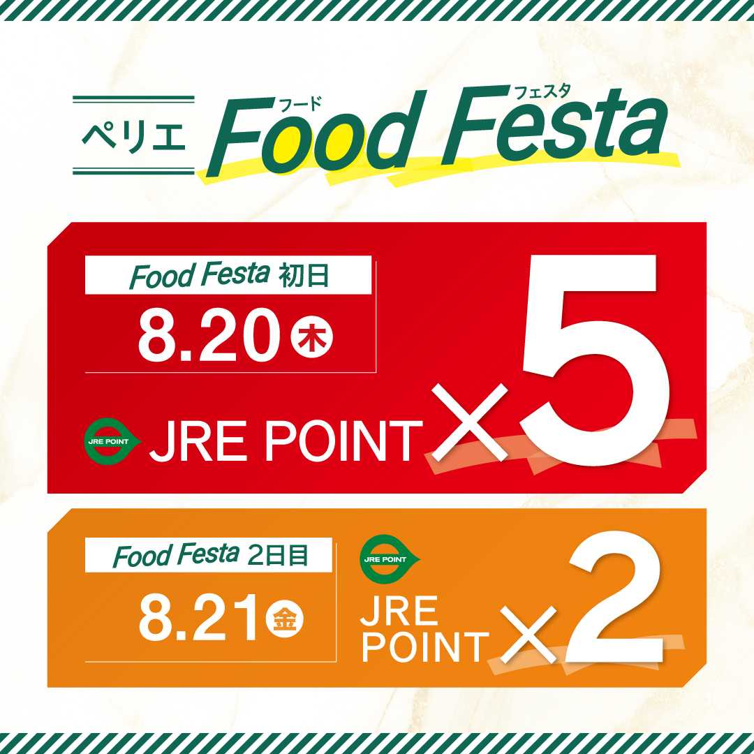 ペリエ 【B1Fペリチカ限定】JRE POINTポイントアップキャンペーン開催　8/20(木)・21(金)