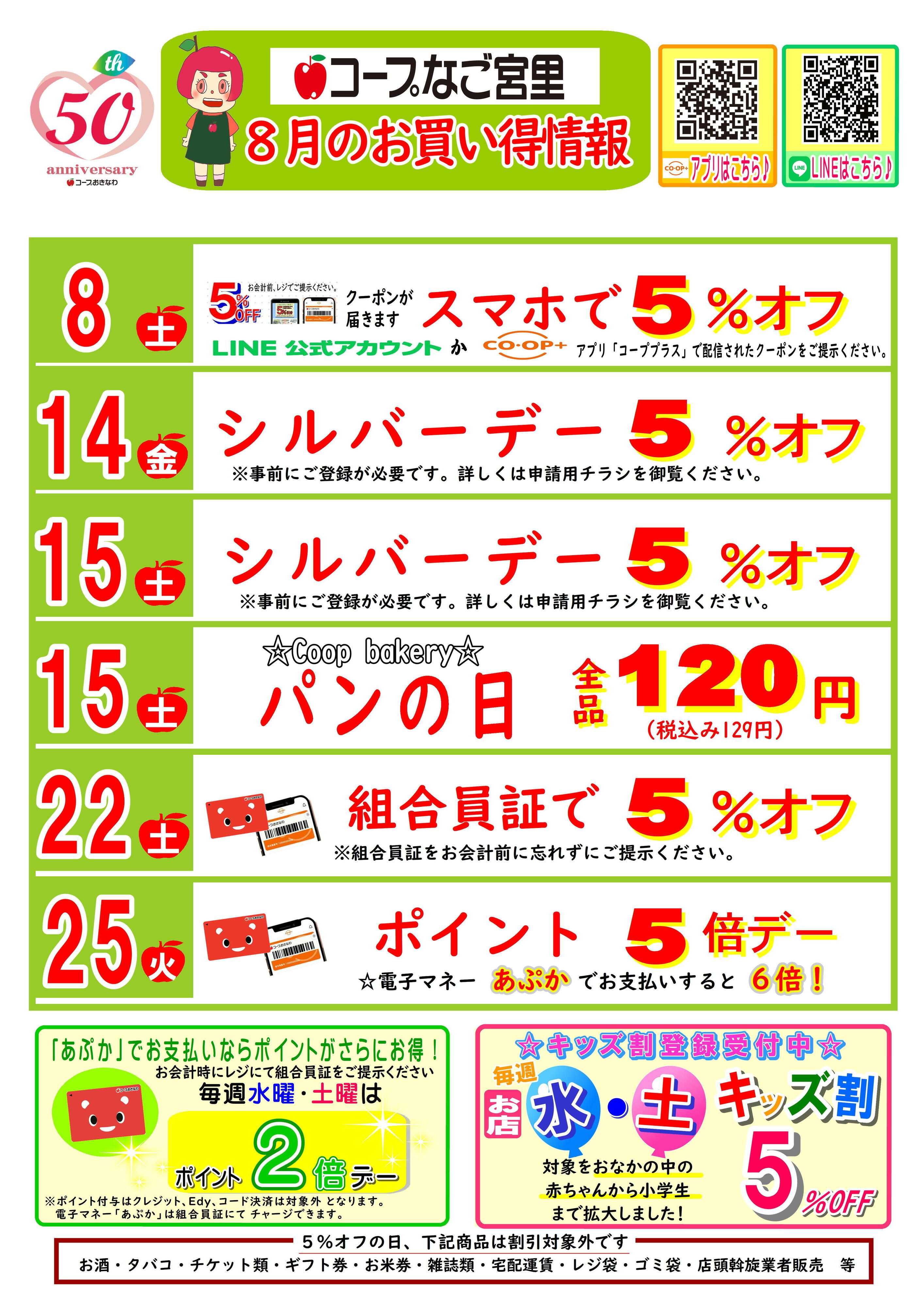 コープおきなわ 8月(なご宮里)お買い得情報