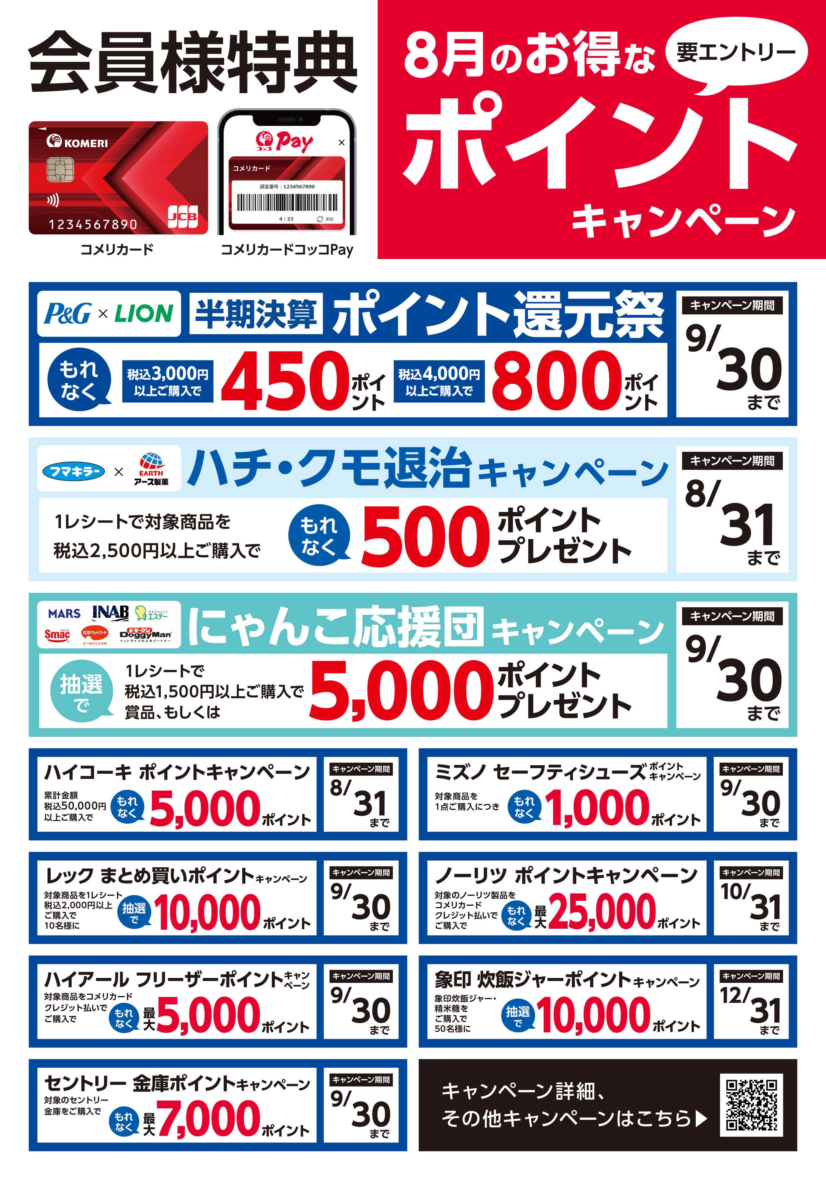 コメリパワー 〈会員様特典〉8月のお得なポイントキャンペーン