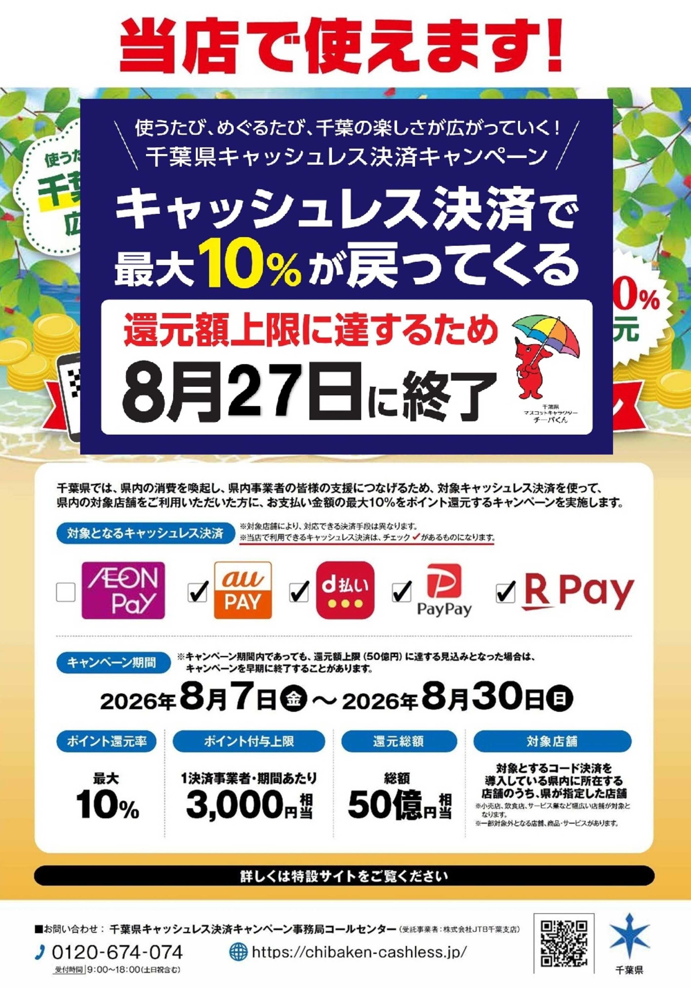 くすりの福太郎 【早期終了のお知らせ】千葉県キャッシュレスキャンペーン