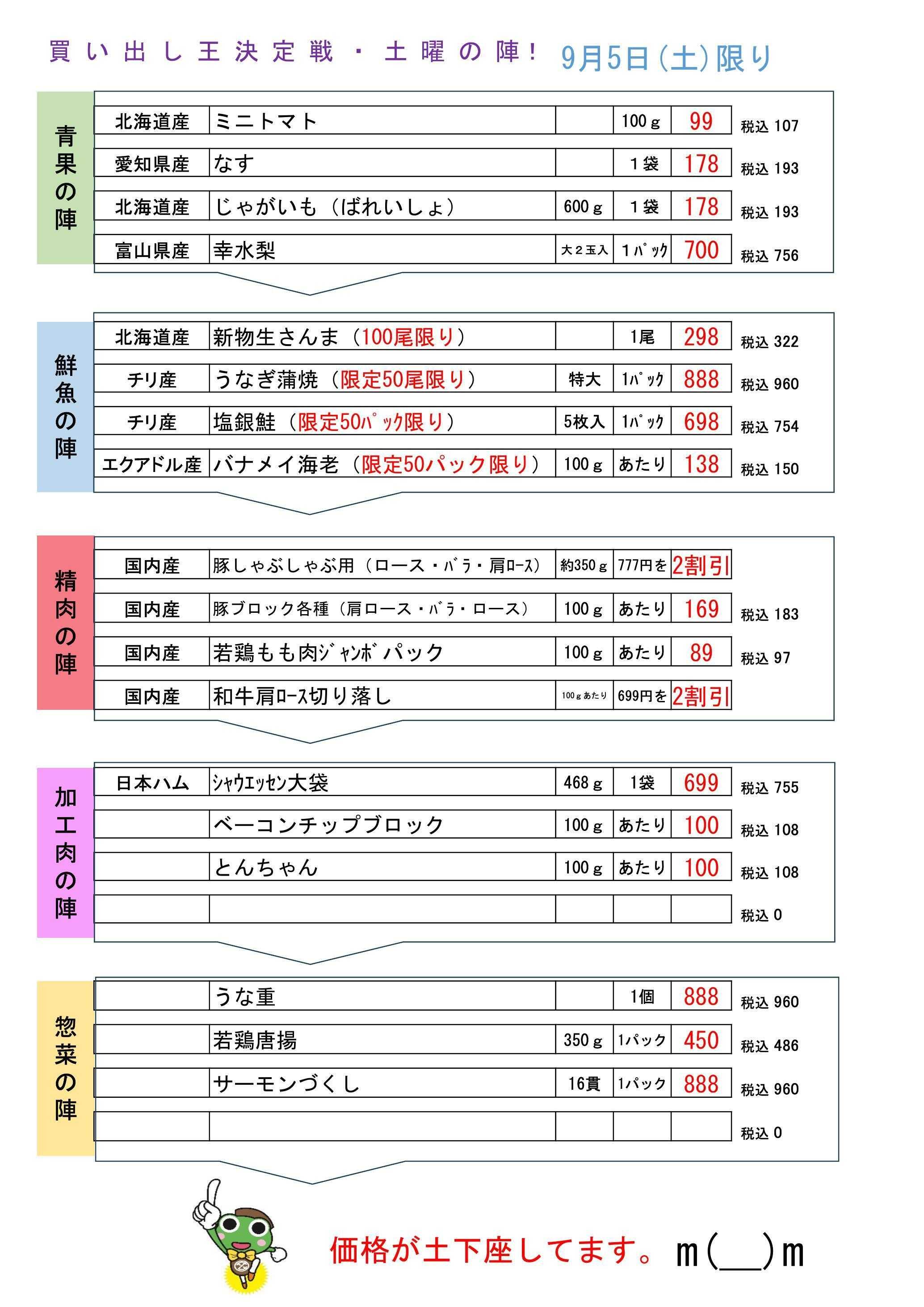生鮮食品館サノヤ 買い出し王決定戦・土曜の陣9月5日限定