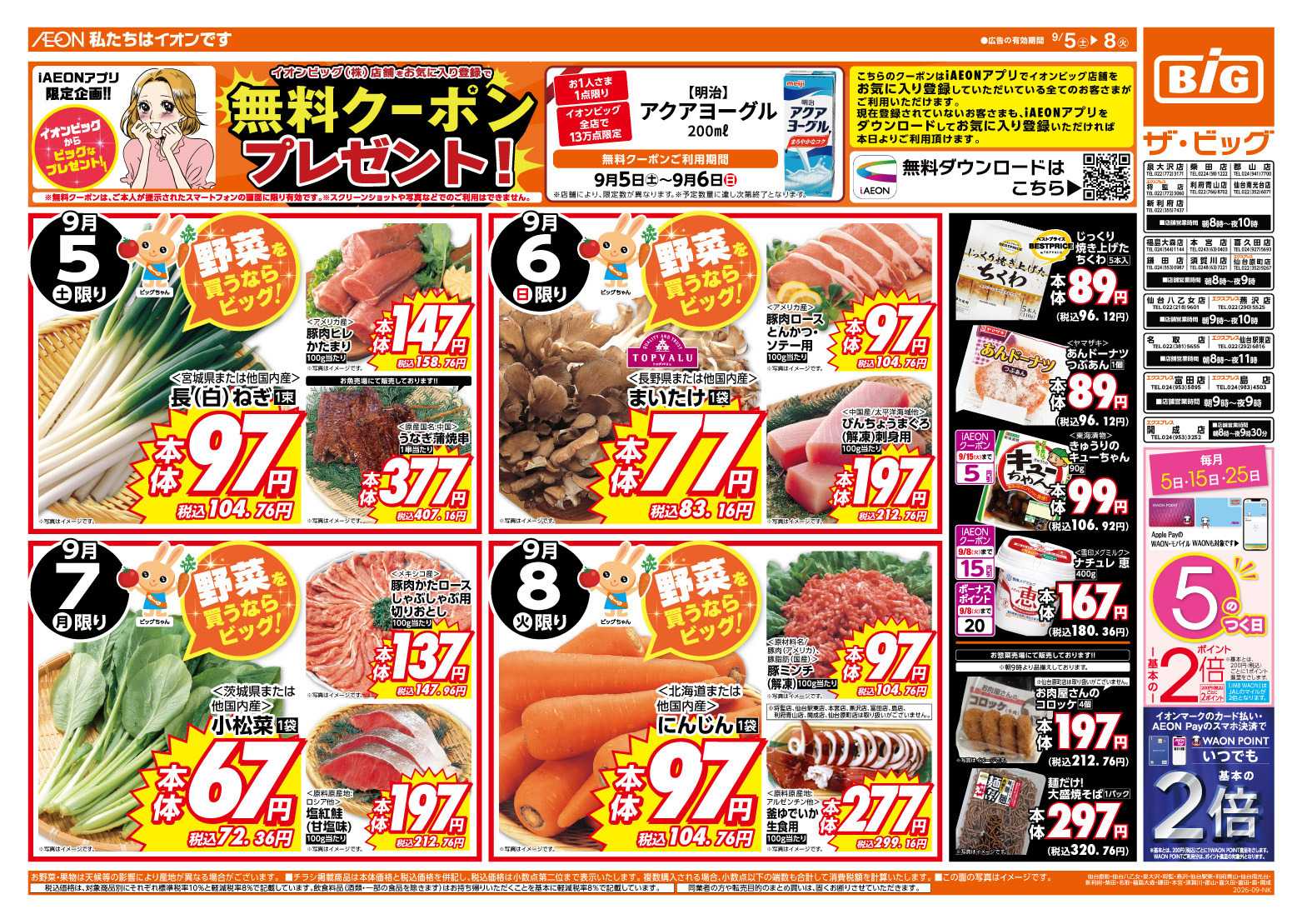 ザ・ビッグ ５のつく日はポイント２倍！