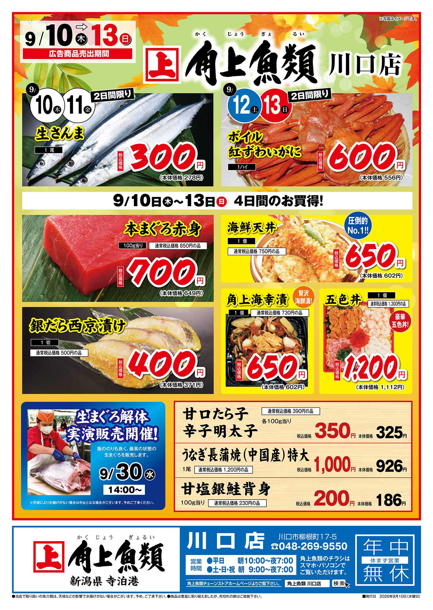角上魚類 【角上魚類　川口店】9/10(木)～9/13(日)チラシ