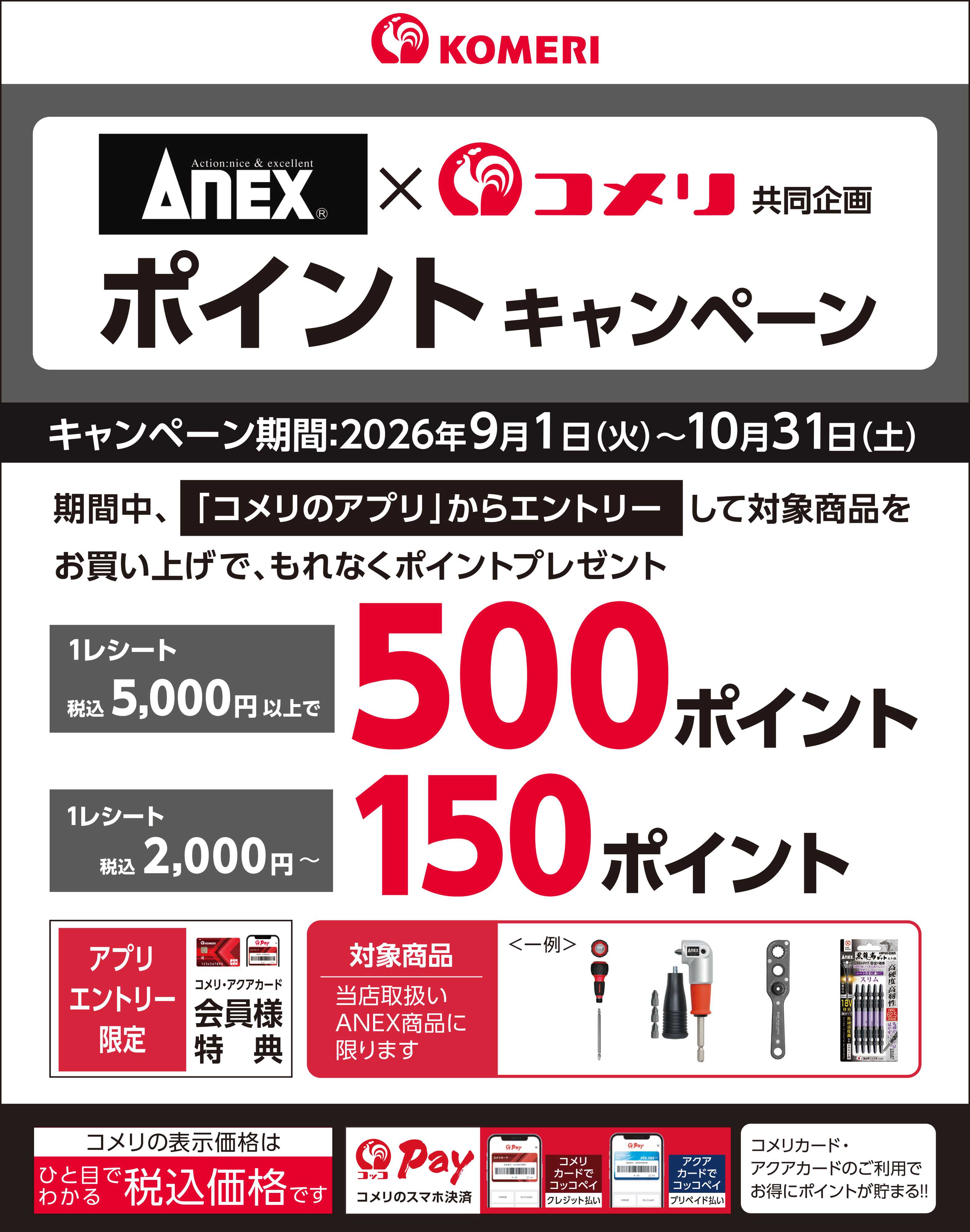 コメリPRO Anex ポイントキャンペーン