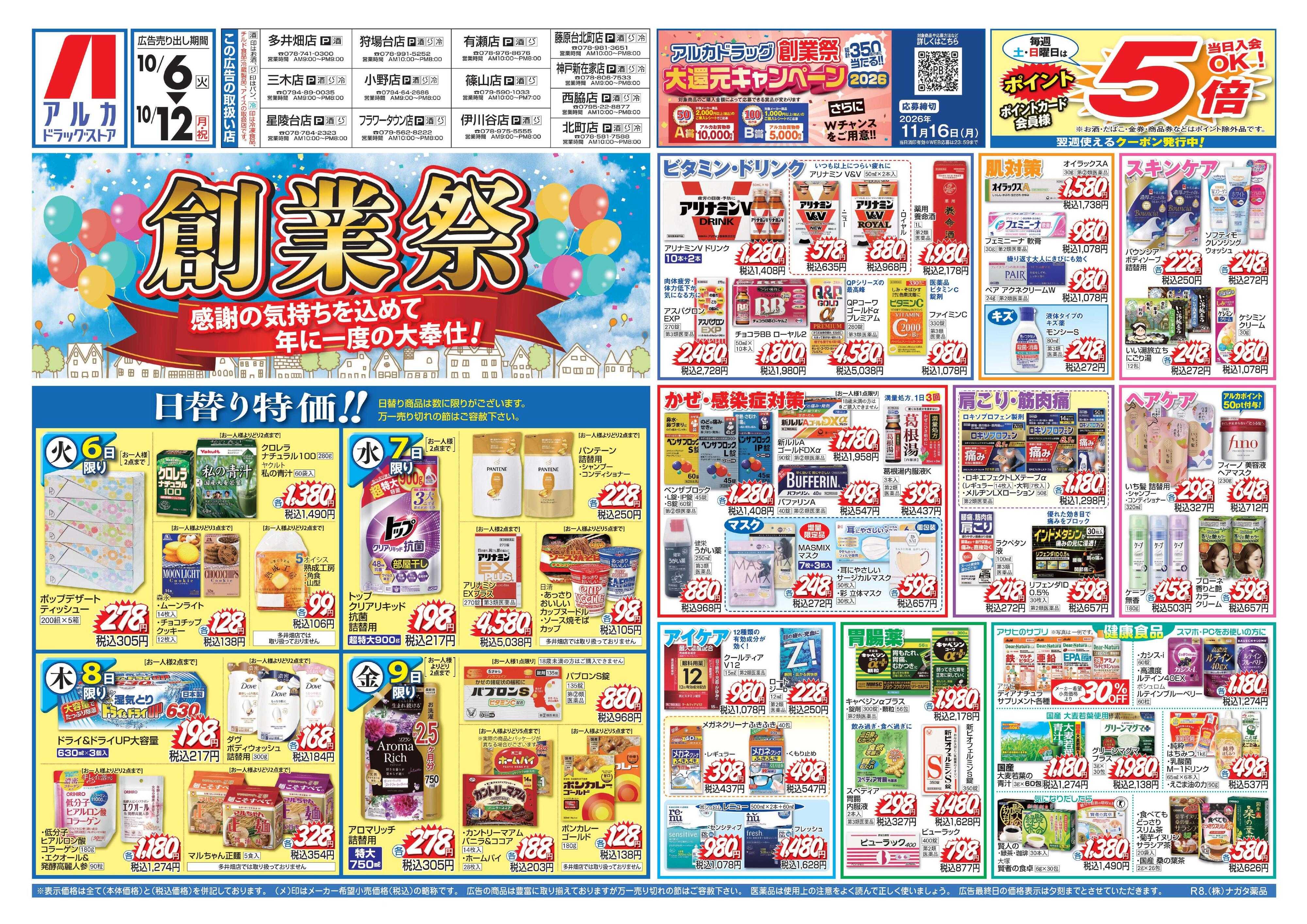 アルカドラッグストア 当日入会OK！毎週土日はポイント5倍！