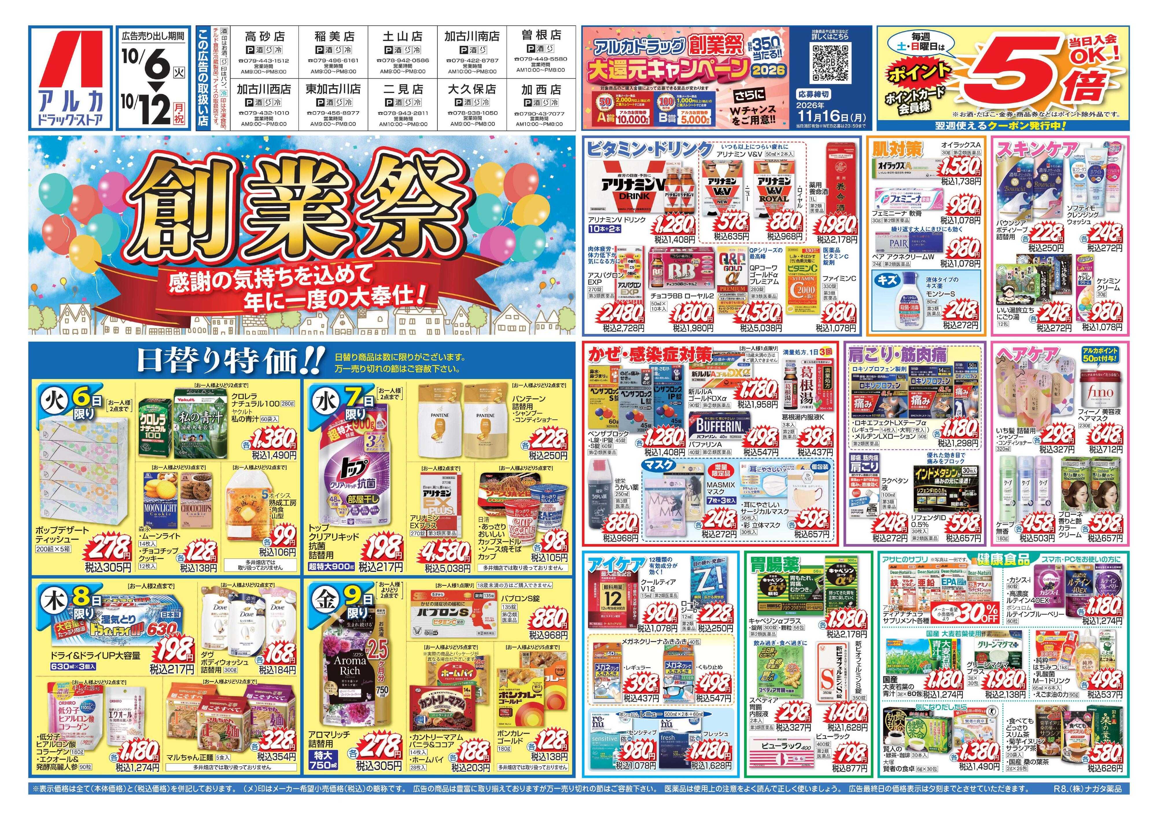 アルカドラッグストア 当日入会OK！毎週土日はポイント5倍！