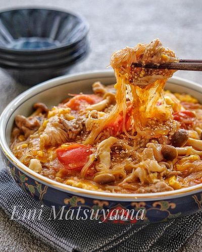 戻さず簡単！＊豚こまとトマトと卵の春雨煮＊