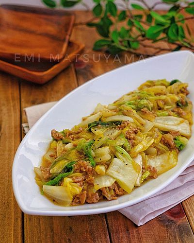 白菜と豚ひき肉のとろみカレー炒め