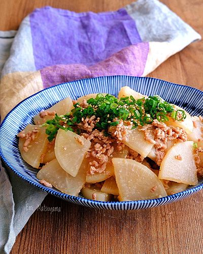 大根とひき肉の味噌ぽん炒め﻿