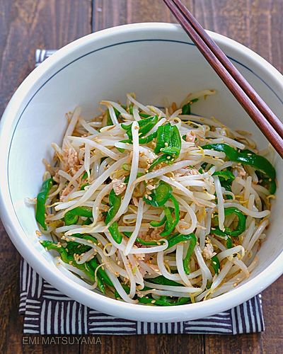 もやしとピーマンとツナのナムル風