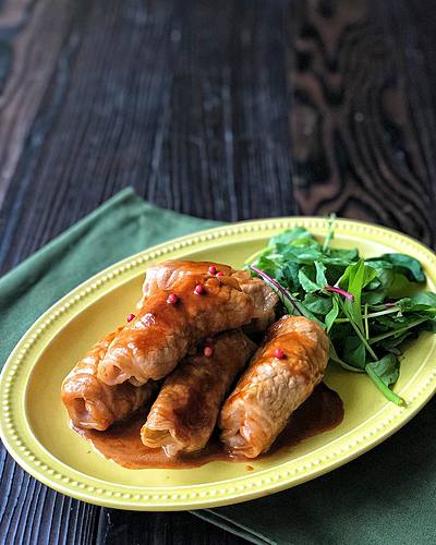 白菜の豚ロール巻きオイスタークリームソース