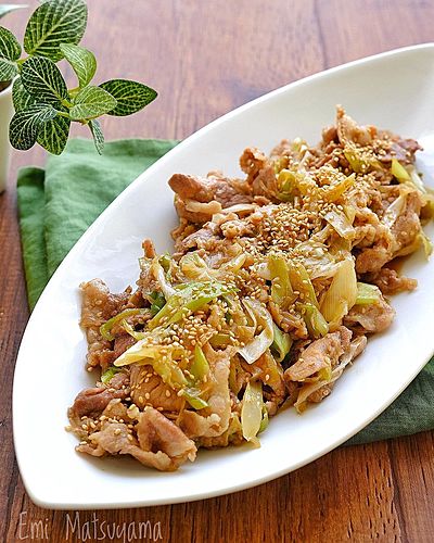 豚こまと長ねぎのオイぽんスタミナごまマヨ炒め﻿