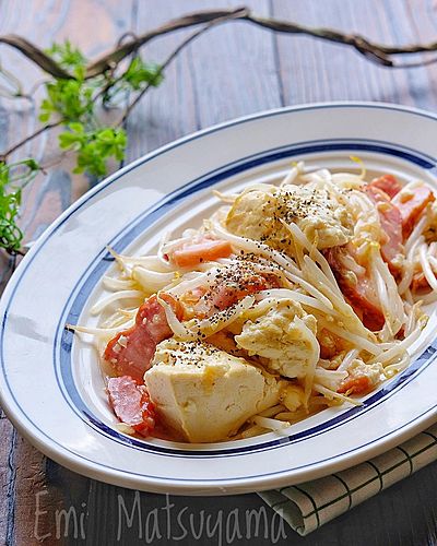 包丁まな板不要！＊豆腐ともやしとベーコンの旨レモンマヨ炒め＊