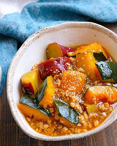 かぼちゃとさつまいものそぼろあん煮