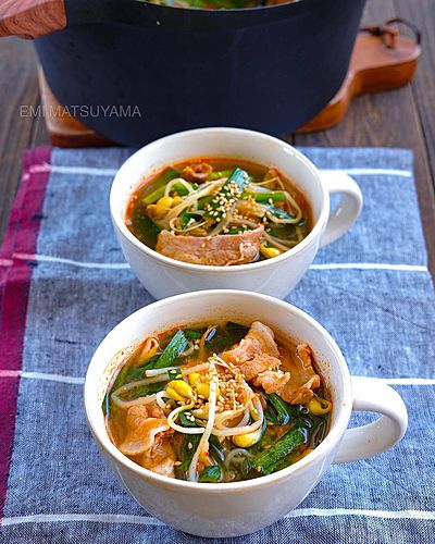夏こそ食べたい！豆もやしたっぷりスタミナキムチスープ