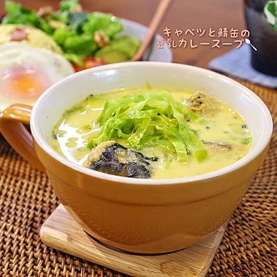 キャベツと鯖缶の豆乳カレースープ