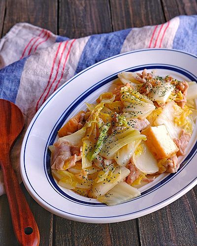 豚こまと絹揚げと白菜の旨塩レモンマヨ炒め