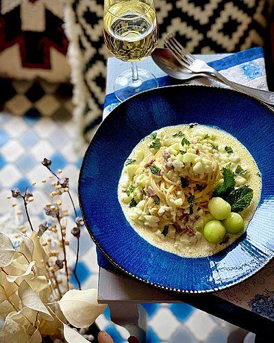 メロンとアンチョビのクリームパスタ