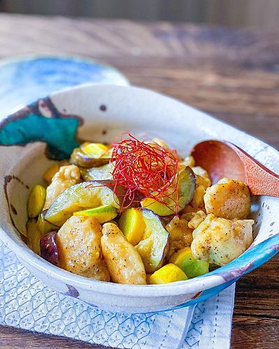 こく旨♡ 鶏むね肉とナスとズッキーニのマヨポン炒め