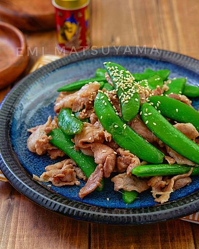 豚こまとスナップえんどうのマヨ炒め