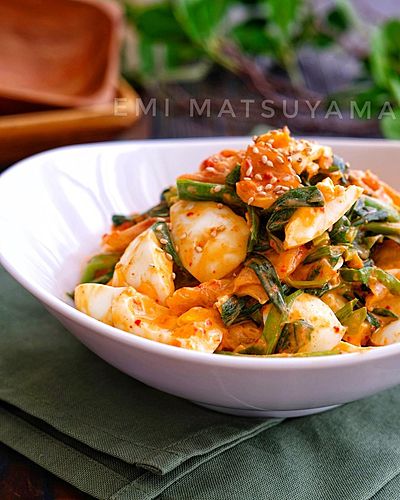 癖になります☆＊ニラとゆで卵のスタミナキムチマヨサラダ＊