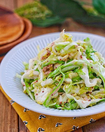 ポリ袋で簡単！＊春キャベツとツナの粒マスタードマヨサラダ＊