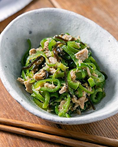 塩昆布とオリーブオイルのやみつきピーマン