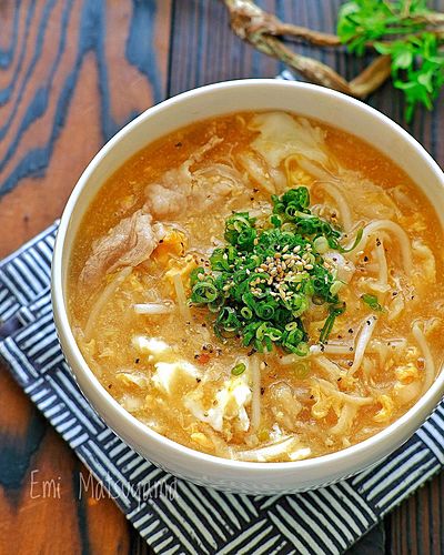 切り干し大根ともやしと豚肉のピリ辛かき玉味噌スープ﻿