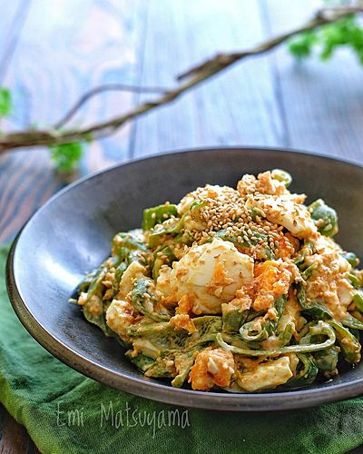 ピーマンとゆで卵のおかかごまマヨサラダ﻿