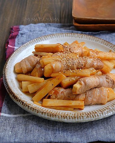 はんぺん豚巻きと長芋のオイぽん照り焼き