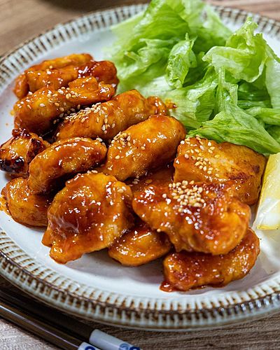 揚げずに簡単！旨すぎる☆『甘辛鶏むねヤンニョンチキン』
