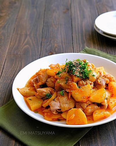 【免疫力アップ応援】長芋と鶏肉のキムチマヨ炒め﻿