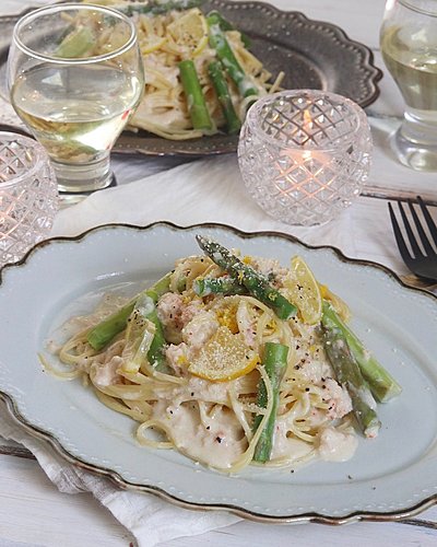 フライパン1つ！本格！蟹とアスパラのレモンクリームパスタ