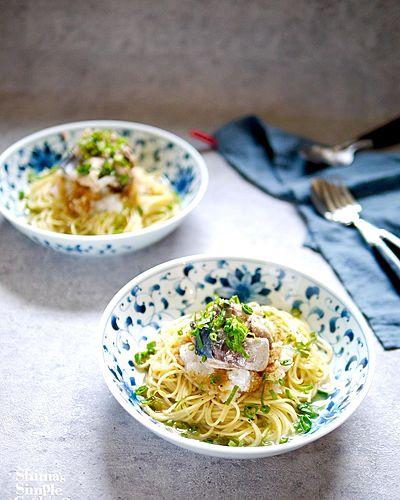 鯖缶と大根おろしの雪ん子パスタ