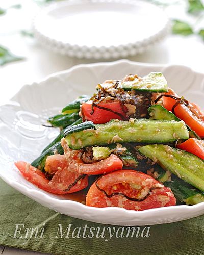 ＊たたききゅうりとトマトとツナの塩昆布サラダ＊