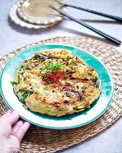 エビともやしとニラの中華オムレツ