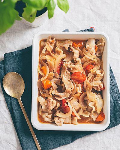レンジで簡単！豚バラ肉とプチトマトの甘煮風