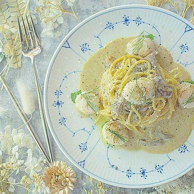 ホタテのグリルとポルチーニクリーム