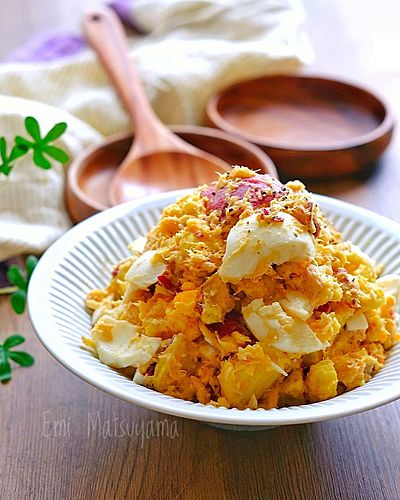 さつまいもとゆで卵とツナのマヨサラダ﻿