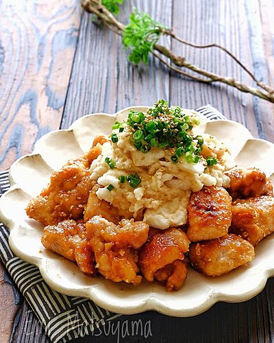 甘辛さっぱりチキンの大根おろしとたたき長芋マヨぽん和え乗せ﻿