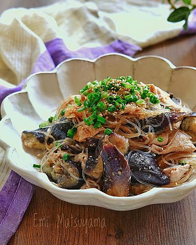 茹で豚とレンチンなすと春雨のスタミナごまだれ和え﻿