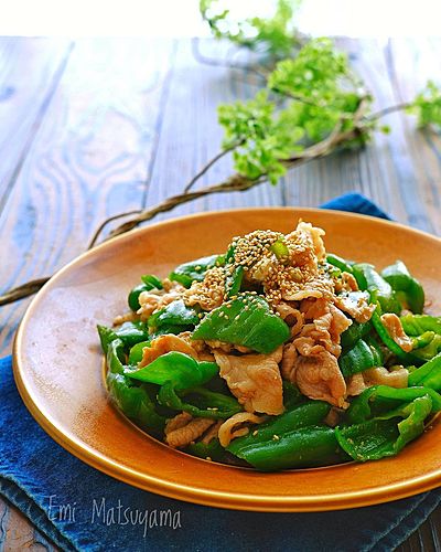 茹で豚ピーマンのスタミナ旨だれ和え﻿