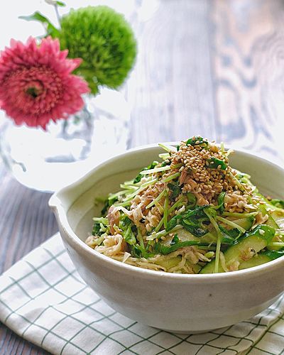 戻し不要！豆苗ときゅうりと切り干し大根とサバ缶のさっぱり漬け﻿