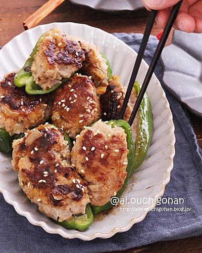 ピーマンの肉詰めのとろみあんかけ