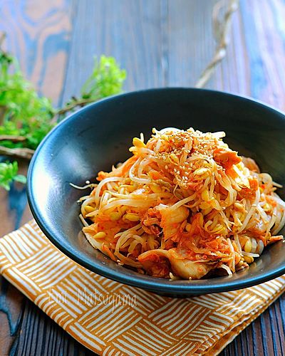 レンジでやみつき！ツナキムチ豆もやし﻿
