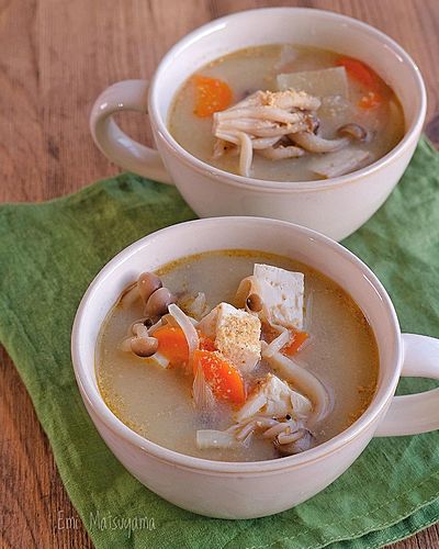 具沢山！ほっこり白だし味噌スープ﻿