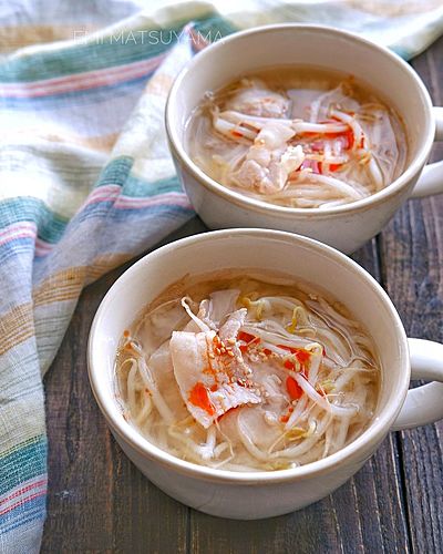 もやしたっぷり！豚もやしの旨だし味噌スープ﻿